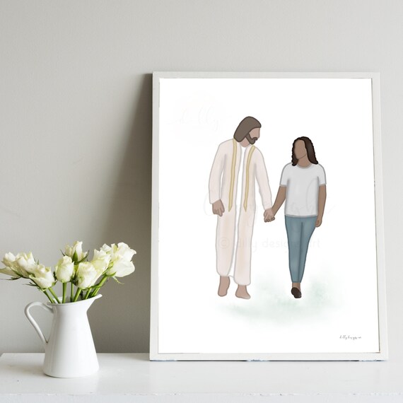 Walking With Jesus, Woman and Christ, Christian Art, Religious Art, Christ Art, Jesus Art, Christian Gift, Gifts That Uplift, Uplifting Art