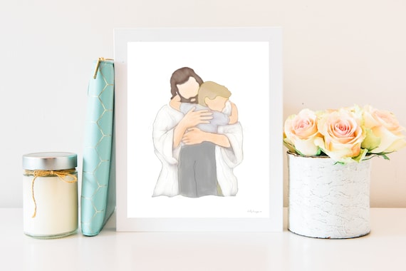 Jesus Hugging Child Art Print, Christian Decor (Digital Download)