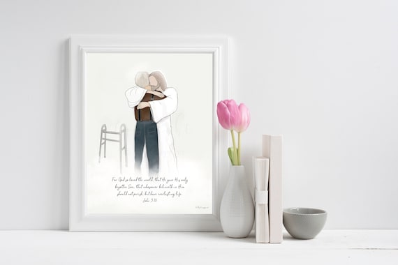 Man Hugging Jesus Art: Christian Funeral Program Printable (Digital Art)