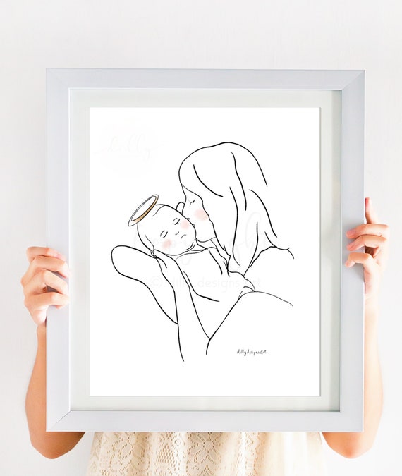 Mom and Angel Baby, Line Art, Digital Download, Premium Art, Hand Drawn Artwork, Gift For Mom, Baby Loss, Premie Loss, Pregnancy Loss, Gift