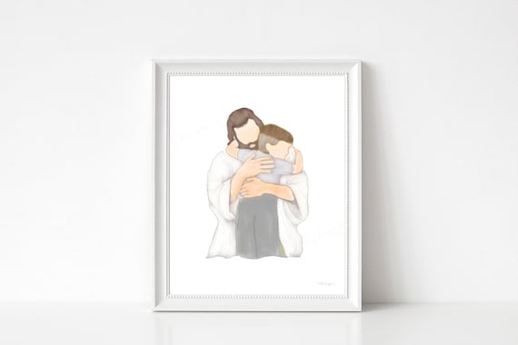 LDS Baptism Art, Christ and Child Watercolor Print (Digital Download)