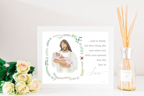 Jesus Holding Baby Art Print, Memorial Gift (Digital Download)