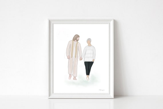 Heaven Art, Bereavement Art, Christ Walking, Hand In Hand, Condolence Art, Bereavement Gift, Condolence Gift, Sympathy Gift, Sympathy Art