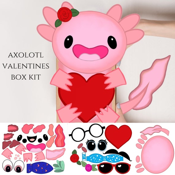 Axolotl Valentines Box, Valentines Box Decor, Printable Valentines Box, Axolotl Cut Out, Axolotl Printable, Kids Valentine's,Valentine's Box