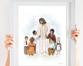 Jesus with Children Art Print: Christian Church Decor (Digital Download)