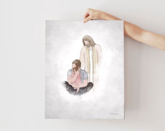 Dad Holding Baby, Greeting In Heaven, In Loving Memory, Angels In Heaven, Bereavement Art, Husband Memorial, Baby Memorial, Dad Memorial,Man