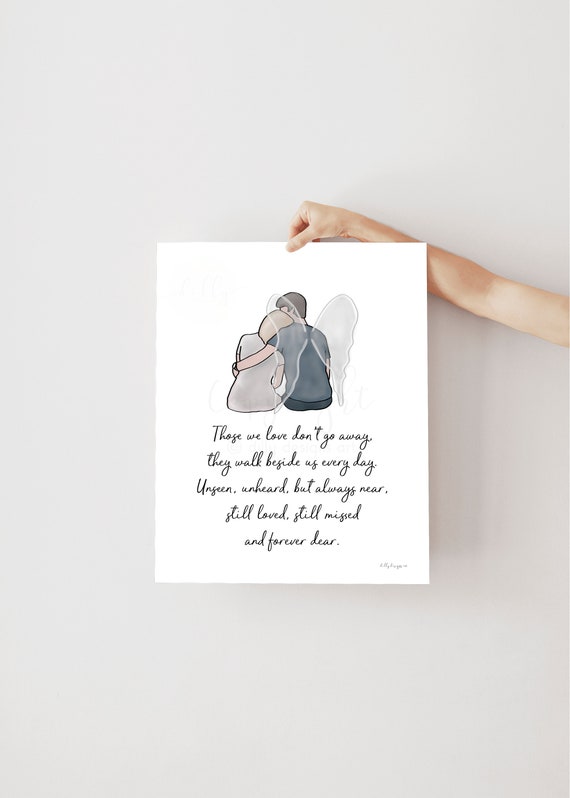 Those We Love Don't Go Away, Spouse Loss, Funeral Gift, Memorial Gift, Memorial Art, Spouse Memorial, Angel Wings, Husband Memorial Gift