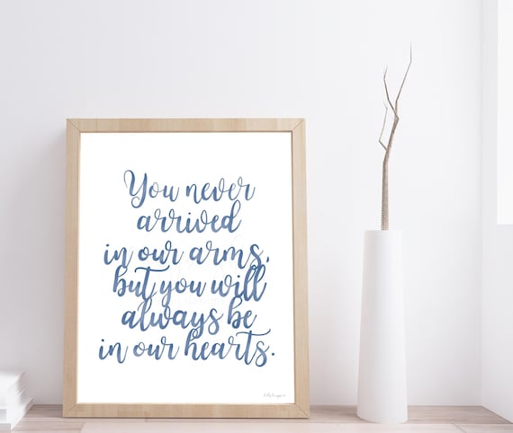 Miscarriage Remembrance Printable, Infant Loss Calligraphy Wall Art, "You Never Arrived in Our Arms" Quote, Baby Memorial Gift, Pink