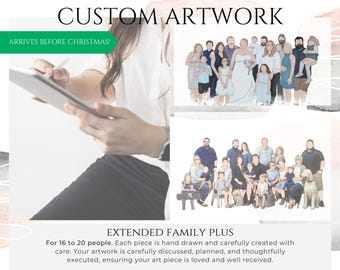Custom Hand Drawn Portrait - 16 to 20 People - Personalized Artwork - Full Body Illustration - Digital Download