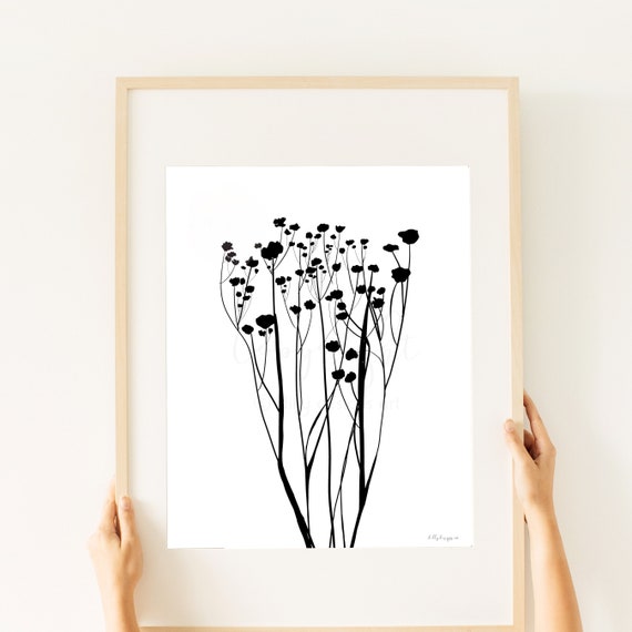 Minimalist Floral Art Print: Black & White Botanical Design (Digital Download)