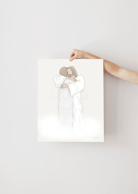 Jesus Hugging Woman, Christ Art, Jesus Art, Funeral Art, Funeral Gift, Funeral Program, Bereavement Gift, Jesus Christ, Savior, God, Heaven