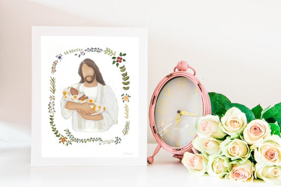esus Christ Holding Gender Neutral Baby Miscarriage Baby Loss Watercolor Print