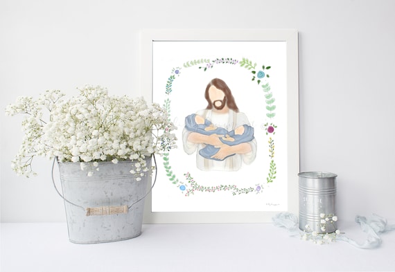 Twin Loss Memorial Art, Jesus Christ Holding Babies, Comforting Gift (Digital Download)