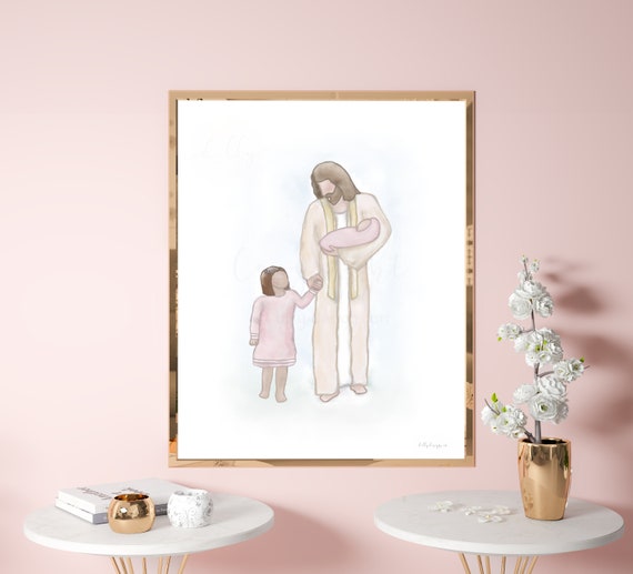 Jesus and Little Girl Art Print: Religious Wall Decor (Digital Download)