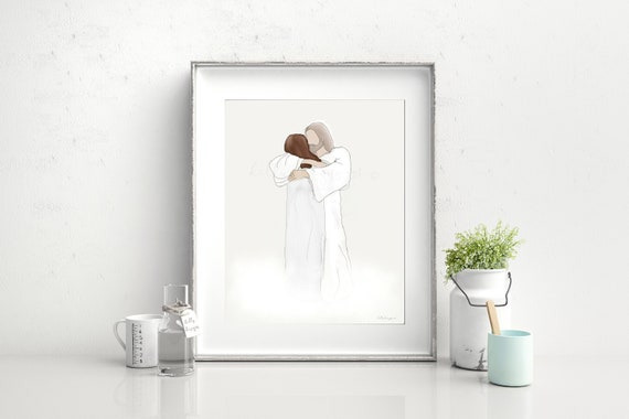 Christ Hugging Woman Art Print, Memorial Gift (Digital Download)