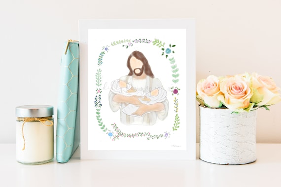 Christ Holding Twins Memorial Print, Twin Loss Gift (Digital Download)