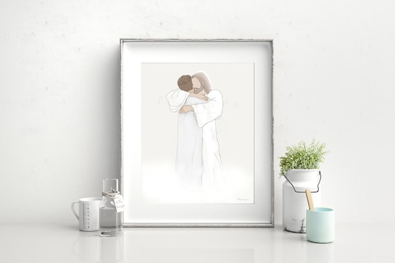 Christ Hugging Man Art Print, Grief and Loss Gift (Digital Download)