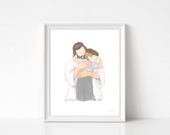 LDS Baptism Art, Christ and Child Watercolor Print (Digital Download)