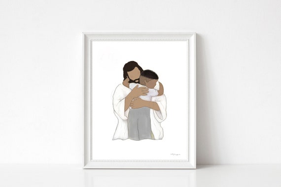 Jesus Christ Hugging Child Art Print: Christian LDS Painting (Digital Download)