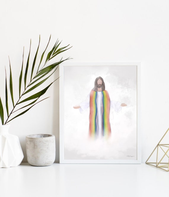 Rainbow Christ Art, LGBTQIA Gift, Jesus Loves All (Digital Download)