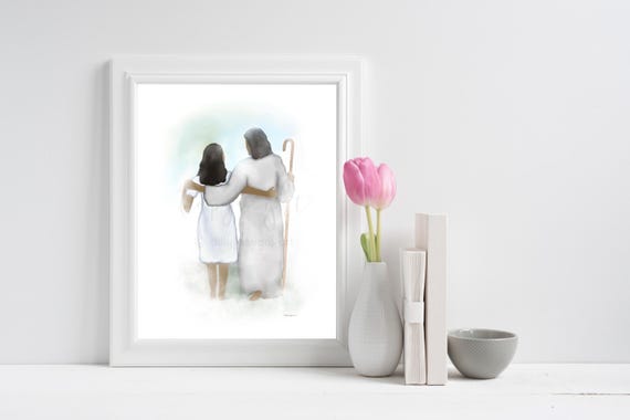 Jesus and Woman Art Print: Comforting Christian Artwork (Digital Download