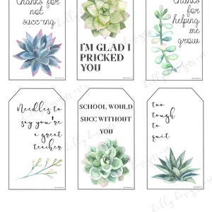 Succulent Tags, Succulent Gift Tags, Teacher Gift, Teacher Gift Tags ...
