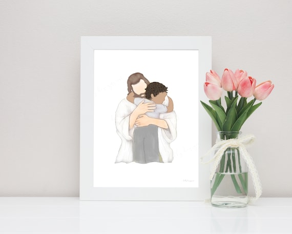 Jesus Christ Hugging Child Art Print: LDS Baptism Gift (Digital Art)