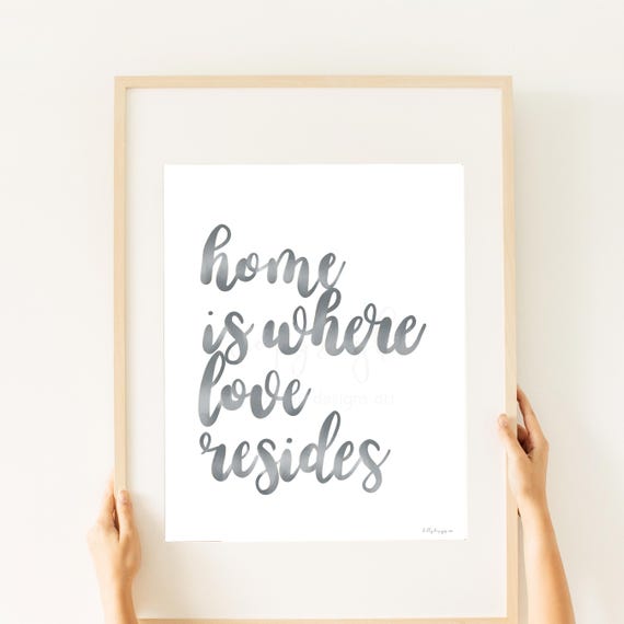 Gray Calligraphy Printable Wall Art, Home Is Where Love Resides Quote Print, Neutral Digital Download, Minimalist Home Decor Gift, Wall Art