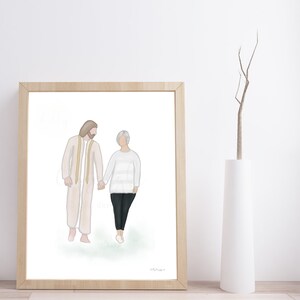 Christ Art, Christ Walking, Christian Art, Jesus Art, Bereavement Art, Grandma Funeral, Mom Funeral, Wife Funeral, Depression Gift, Uplift