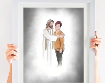 Jesus Hugging Woman Art Print: Comforting Christian Artwork (Digital Download)