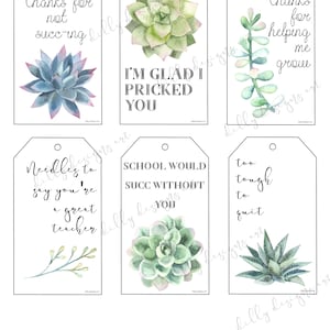 Succulent Tags, Succulent Gift Tags, Teacher Gift, Teacher Gift Tags ...