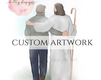 Custom Artwork, Man and Jesus, Bereavement Gift, Funeral Gift, Condolence Gift, Life After Death, Comforting Art, Christian Art, Watercolor
