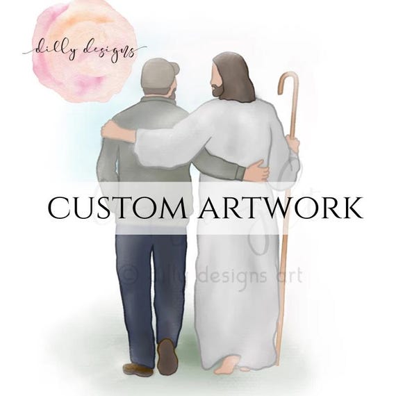Custom Artwork, Man and Jesus, Bereavement Gift, Funeral Gift, Condolence Gift, Life After Death, Comforting Art, Christian Art, Watercolor