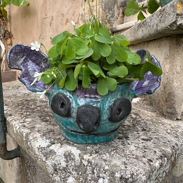 Céramique raku pot de fleur Stitch