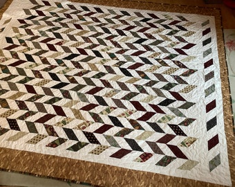 homemade quilt 80x92 Herringbone pattern, oldie but goodie