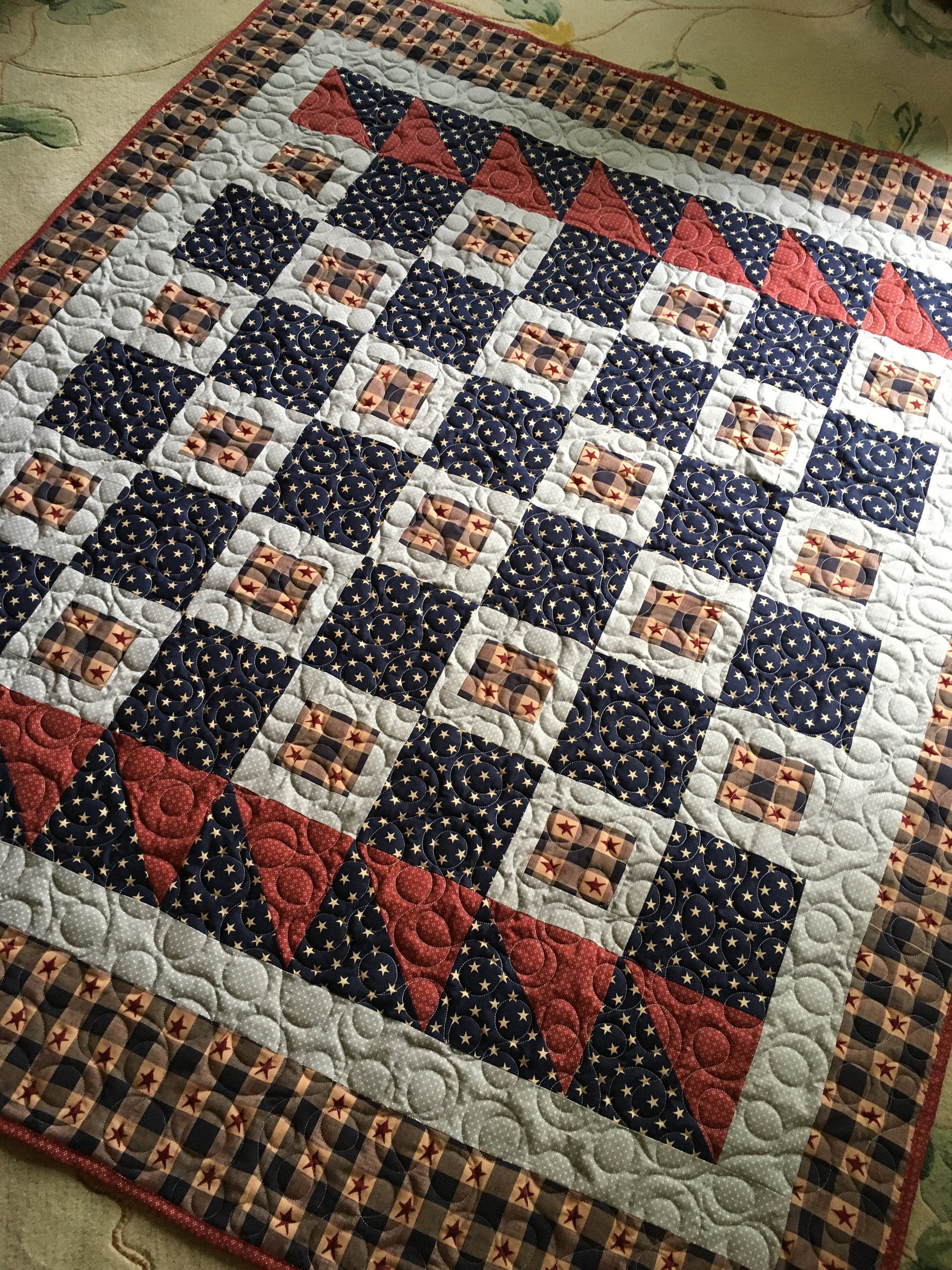 Homemade quilt 60x70 RED WHITE BLUE Etsy