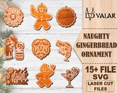 Naughty Gingerbread Ornament Bundle Svg, Christmas SVG Laser Cut Files For Glowforge DigitalContents