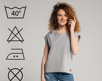 Camiseta lactancia GRIS. Ropa de algodón con cremallera de lactancia. Moda amigable con la lactancia materna. Ropa de maternidad.