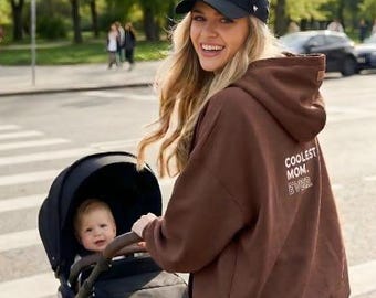 Felpa oversize Choco per allattamento, felpa con cerniera per l'allattamento al seno, regalo per neomamma, abbigliamento premaman, prima festa della mamma, la mamma migliore del mondo