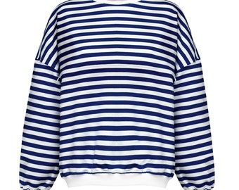 Feeding blouse with navy blue stripes.  Breastfeeding-friendly fashion. Maternity clothing. Babyshower gift