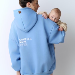 Sudadera de lactancia: Sudadera oversize de algodón para la lactancia materna - La mamá más genial del mundo. Cremallera discreta.