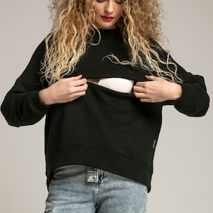 Nursing sweatshirt COMFORT black. Breastfeeding-friendly fashion. Maternity clothing. Babyshower gift