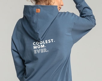 Schwangerschafts-Sweatshirt aus Baumwolle mit Kapuze und Still-Reißverschlüssen Coolest Mom Ever BLAU