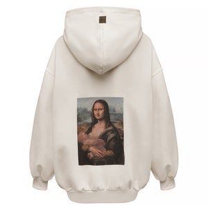 Nursing oversize hoodie. Breastfeeding-friendly fashion. Breastfeeding hoodie with double sided zipper. Hoodie Mona Lisa. Pregnancy hoodie.