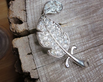 Leaf Brooch antique vintage styled, bridesmaid, rhinestone diamante, wedding, mothers gift, men lapel, enamel, hijab #5821