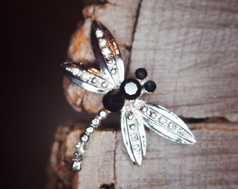 Dragonfly Brooch antique vintage styled, bridesmaid, rhinestone diamante, wedding, mothers gift, men lapel, enamel, hijab #5189