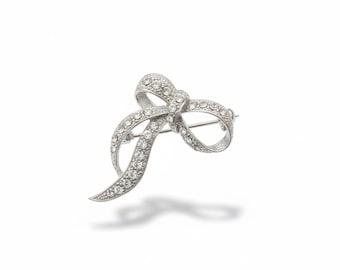 Ribbon Brooch Silver | Rhinestone Enamel Pin | Vintage Style Jewelry | Gift for Her