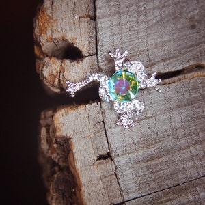 Frog Brooch antique vintage styled, bridesmaid, rhinestone diamante, wedding, mothers gift, men lapel, enamel, hijab #5729