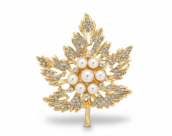 Broche de arce con perlas / Broche elegante con perlas / Broche para ramo de novia / Regalo de boda para ella #5080