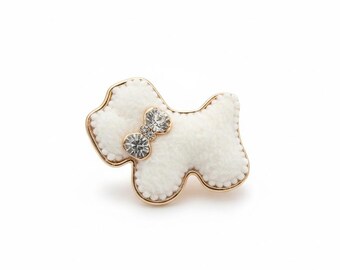 Terrier Brooch Gold Cream | Rhinestone Enamel Pin | Vintage Style Jewelry | Gift for Her